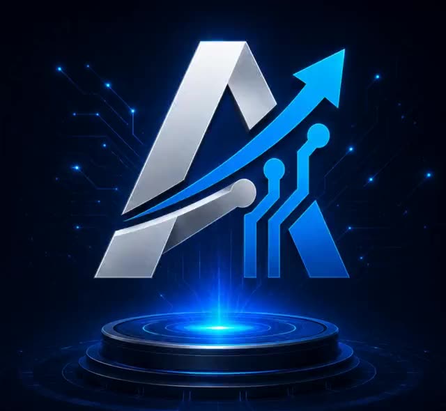 AIvanza Academy logo hovering above a glowing futuristic platform